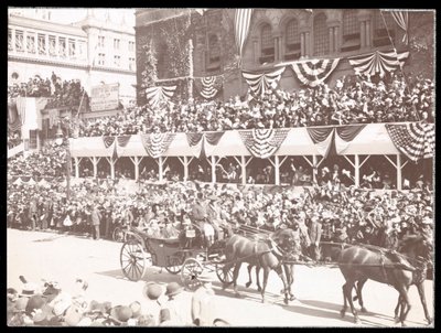 View of the crowd and a horsedrawn carriage in the Dewey Parade on Fifth Avenue, New York, 1899 by Byron Company